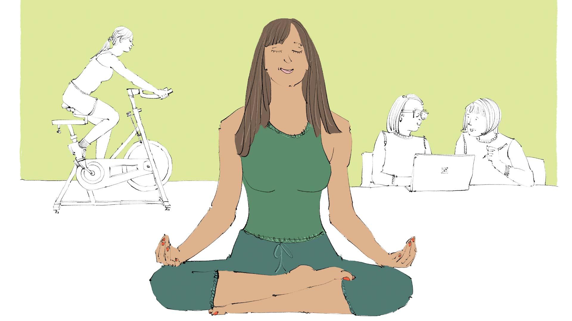 Woman seated in a tranquil yoga pose, illustration